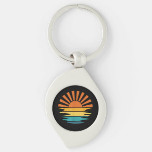 Retro Zonsondergang Stralen Golf Vintage Retro Zon Sleutelhanger