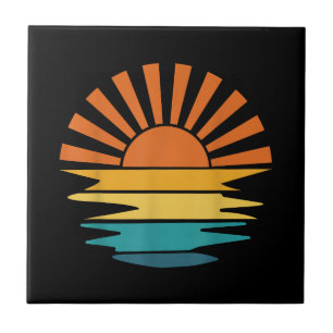 Retro Zonsondergang Stralen Golf Vintage Retro Zon Tegeltje