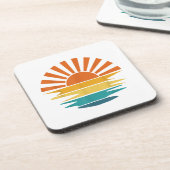 Retro Zonsondergang Stralen Golvende Retro Zonnes Bier Onderzetter (Linkerzijde)