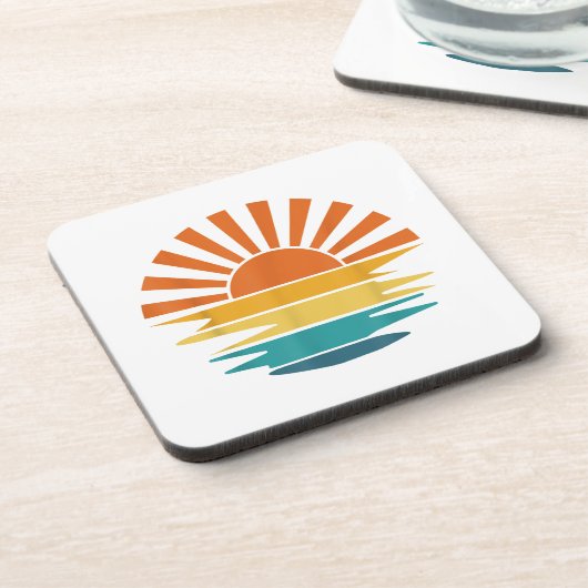 Retro Zonsondergang Stralen Golvende  Retro Zonnes Bier Onderzetter (Linkerzijde)
