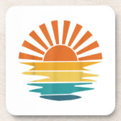 Retro Zonsondergang Stralen Golvende Retro Zonnes Bier Onderzetter (Voorkant)