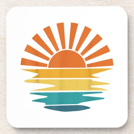 Retro Zonsondergang Stralen Golvende Retro Zonnes Bier Onderzetter (Voorkant)