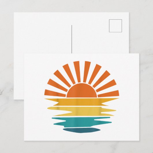 Retro Zonsondergang Stralen Golvende  Retro Zonnes Briefkaart (Voorkant / Achterkant)