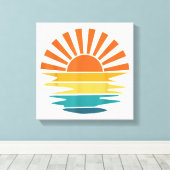 Retro Zonsondergang Stralen Golvende  Retro Zonnes Canvas Afdruk (Insitu (Houten vloer))