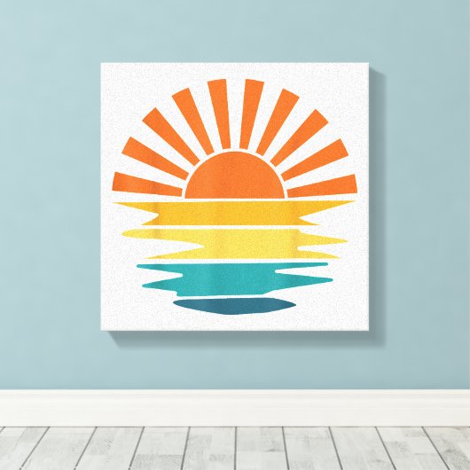 Retro Zonsondergang Stralen Golvende  Retro Zonnes Canvas Afdruk (Insitu (Houten vloer))
