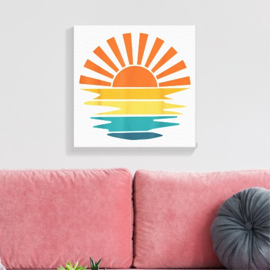 Retro Zonsondergang Stralen Golvende  Retro Zonnes Canvas Afdruk (Insitu (Woonkamer))