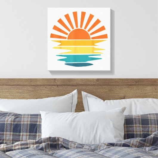 Retro Zonsondergang Stralen Golvende  Retro Zonnes Canvas Afdruk (Insitu (Slaapkamer))
