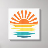 Retro Zonsondergang Stralen Golvende  Retro Zonnes Canvas Afdruk (Voorkant)
