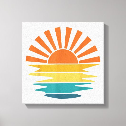 Retro Zonsondergang Stralen Golvende  Retro Zonnes Canvas Afdruk (Voorkant)