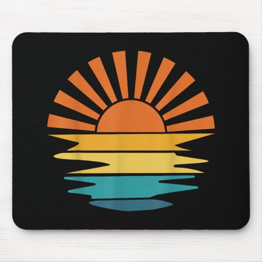 Retro Zonsondergang Stralen Golvende  Retro Zonnes Muismat (Voorkant)