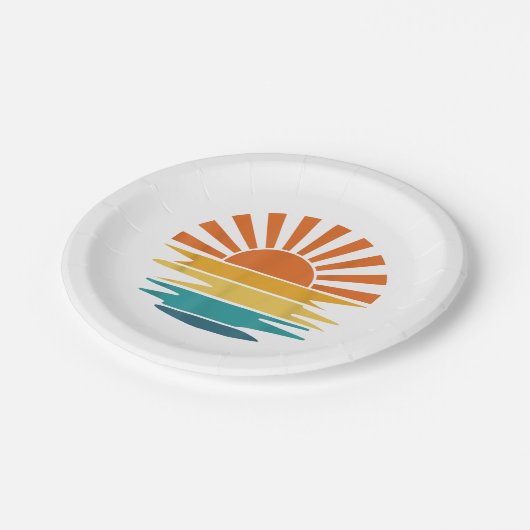 Retro Zonsondergang Stralen Golvende  Retro Zonnes Papieren Bordje (Gekanteld)