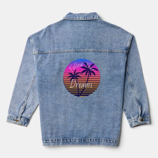 Retro zonsondergang strand dromen   Plus Size T-Sh Denim Jacket (Achterkant)