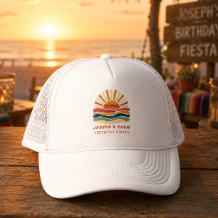 Retro Zonsondergang Strand Oranje Abstracte Verjaa Trucker Pet