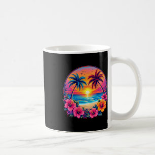 Retro Zonsondergang Strand Tropisch Bloemmotief Zo Koffiemok