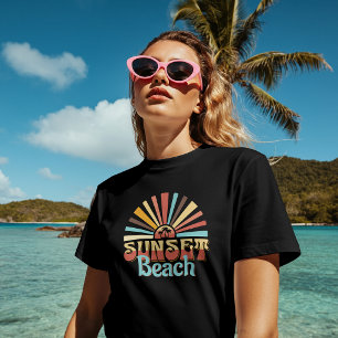 Retro Zonsondergang Strand Vintage Typografie T-shirt