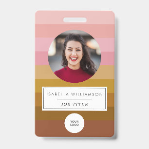 Retro Zonsondergang Streep Design Foto en Aangepas Badge