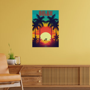 Retro Zonsondergang Tropische 80s Stijl Poster
