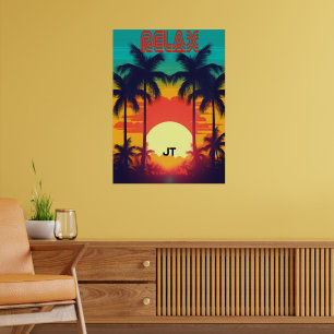 Retro Zonsondergang Tropische jaren '80 Stijl Poster