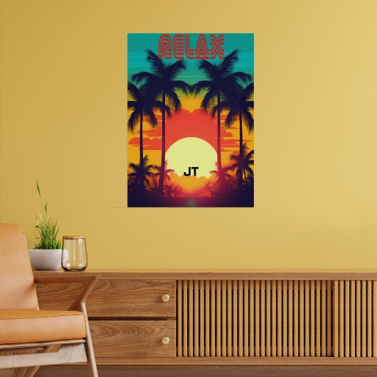 Retro Zonsondergang Tropische jaren '80 Stijl Poster (Woonkamer 2)