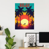Retro Zonsondergang Tropische jaren '80 Stijl Poster (Thuiskantoor)