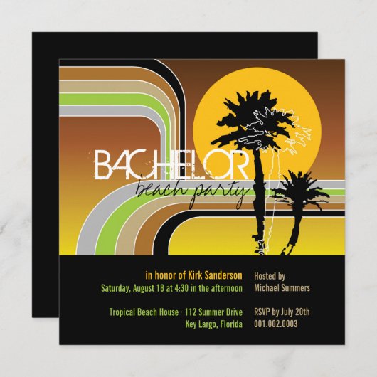 Retro Zonsondergang Tropische Palmboom Bachelorfee Kaart (Voorkant / Achterkant)