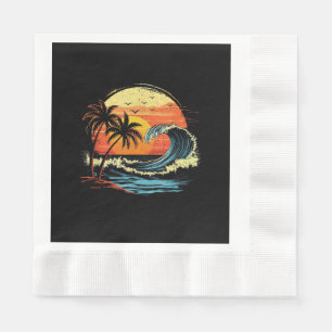 Retro Zonsondergang Tropische Vintage Strand Palmb Servet