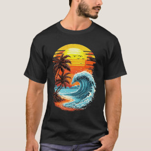 Retro Zonsondergang Tropische Vintage Strand Palmb T-shirt