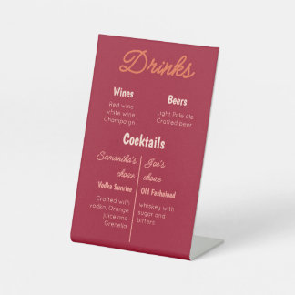 Retro Zonsondergang Trouwdrankenmenu in Vintage St Reclamebord Met Voetstuk