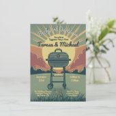 Retro Zonsondergang Tuin BBQ Feestje Kaart (Staand voorkant)