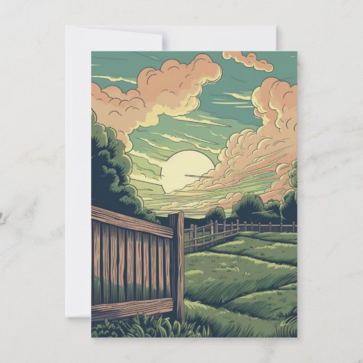 Retro Zonsondergang Tuin BBQ Feestje Kaart (Achterkant)