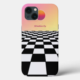 Retro Zonsondergang Verloop Schachbrett Case-Mate iPhone Case