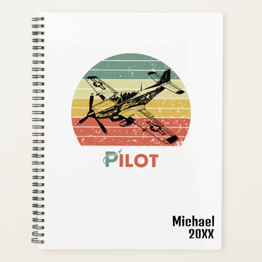  Retro Zonsondergang & Vliegtuig, Monogrammed Eenv Planner (Voorkant)