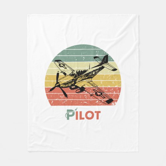  Retro Zonsondergang, Vliegtuigpiloot, Cool Aviati Fleece Deken (Voorkant)