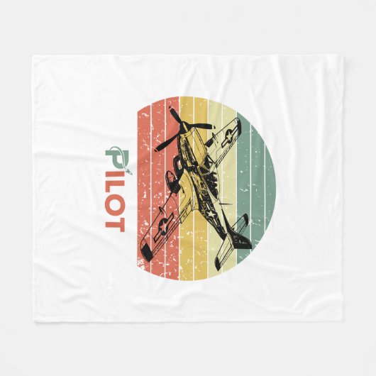 Retro Zonsondergang, Vliegtuigpiloot, Cool Aviati Fleece Deken (Voorkant (Horizontaal))