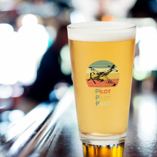  Retro Zonsondergang, Vliegtuigpiloot, Cool Aviati Glas