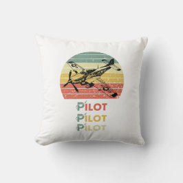  Retro Zonsondergang, Vliegtuigpiloot, Cool Aviati Kussen