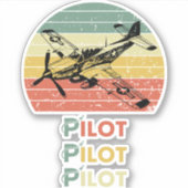 Retro Zonsondergang, Vliegtuigpiloot, Cool Aviati Sticker (Voorkant)