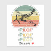 Retro Zonsondergang, Vliegtuigpiloot, Cool Aviati Sticker (Vel)