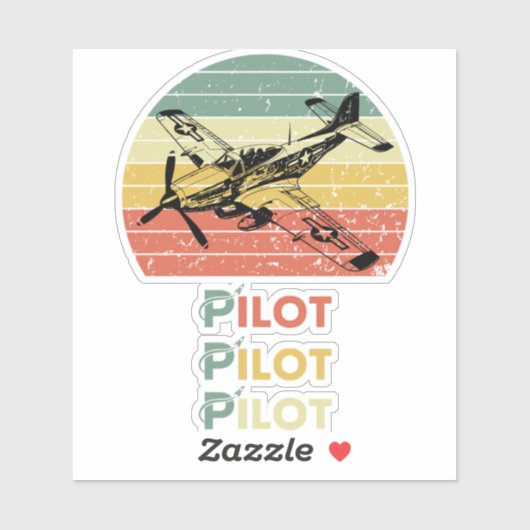 Retro Zonsondergang, Vliegtuigpiloot, Cool Aviati Sticker (Vel)