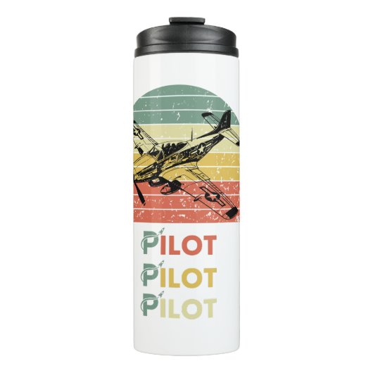  Retro Zonsondergang, Vliegtuigpiloot, Cool Aviati Thermosbeker (Voorkant)