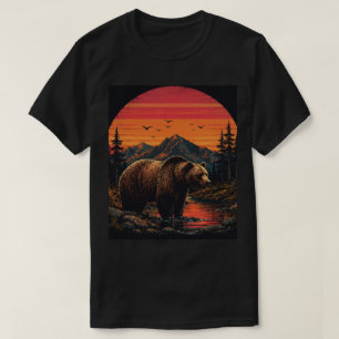 Retro Zonsondergang Wilde Dieren Vintage Dier Silh T-shirt