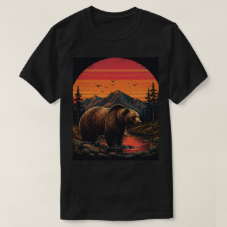 Retro Zonsondergang Wilde Dieren Vintage Dier Silh T-shirt