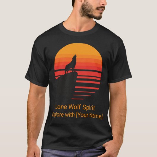 Retro Zonsondergang Wolf Huilend Persoonlijk T-shirt (Voorkant)