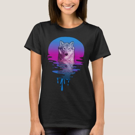 retro zonsondergang wolf t-shirt (Voorkant)