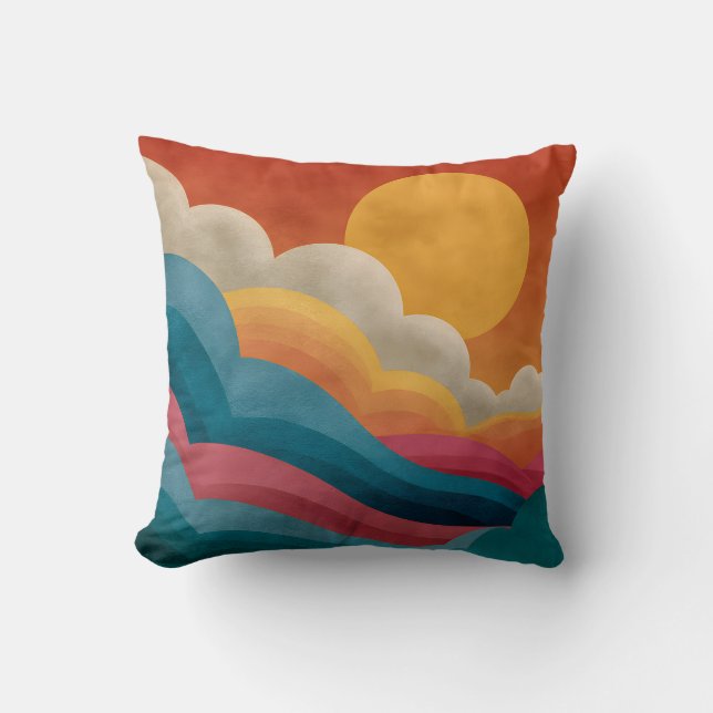 Retro Zonsondergang Wolken Abstract Bauhaus Kussen (Voorkant)
