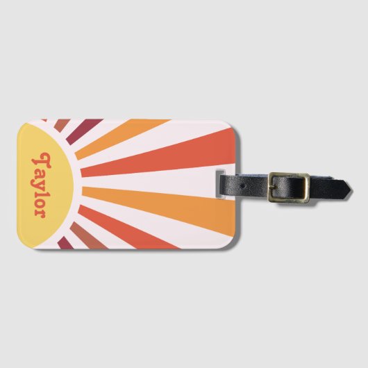Retro Zonsondergang Zonnestralen Gepersonaliseerde Bagagelabel (Voorkant (horizontaal))