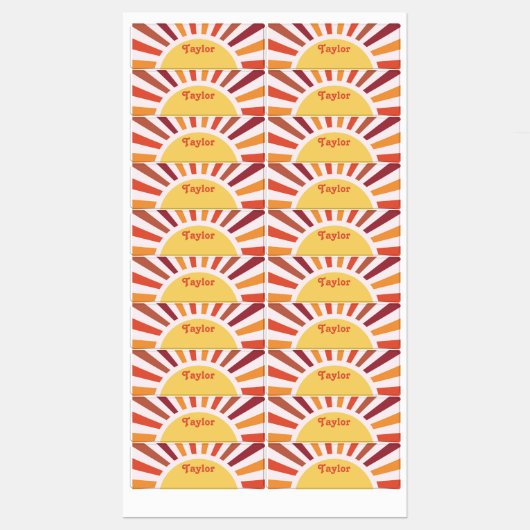 Retro Zonsondergang Zonnestralen Gepersonaliseerde Labels (Vel)