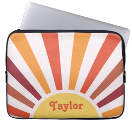 Retro Zonsondergang Zonnestralen Gepersonaliseerde Laptop Sleeve