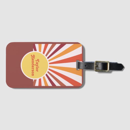 Retro Zonsondergang Zonnestralen Social Media QR C Bagagelabel (Voorkant (horizontaal))