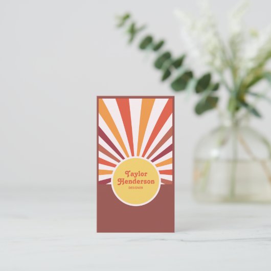 Retro Zonsondergang Zonnestralen Social Media QR C Visitekaartje (Staand voorkant)